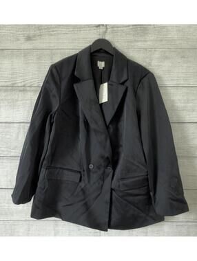 A New Day Black Satin Blazer Women Size XXL